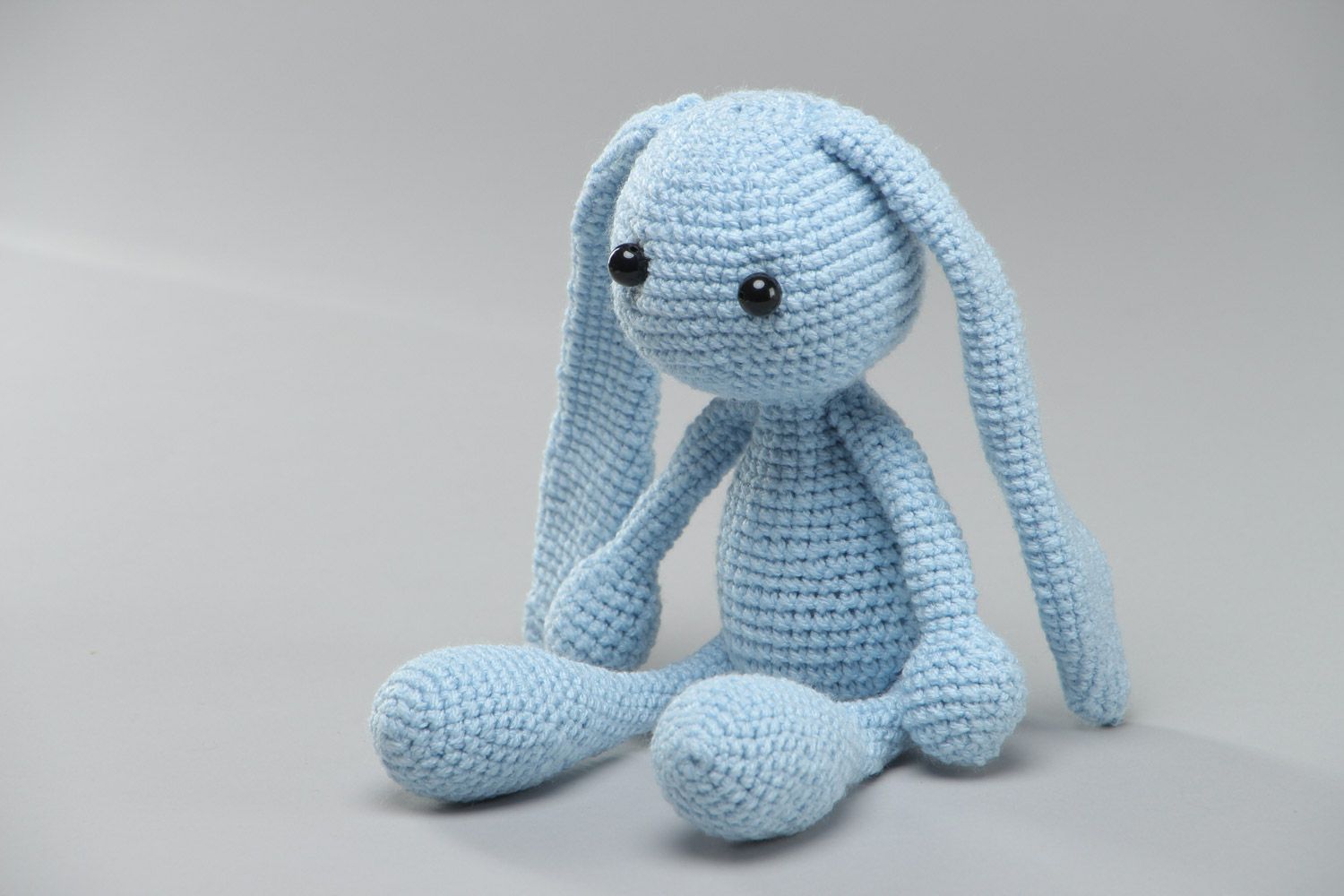 Blue handmade soft toy hare crochet of acrylic threads for children photo 2
