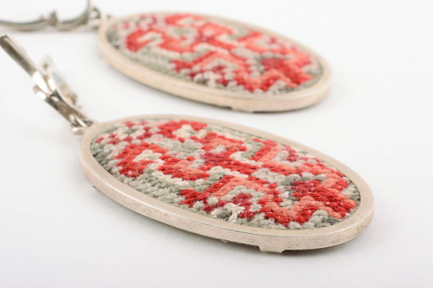 Handmade massive earrings female stylish accessories earrings with embroidery photo 5