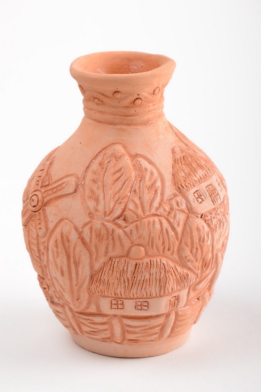 Schöne originelle kleine Vase aus Ton mit Relief Muster handmade Töpferarbeit  foto 5
