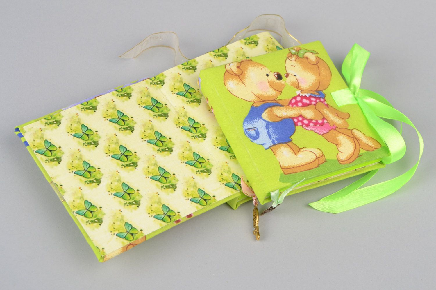 Детские блокноты набор из 2 шт с мишками зеленые на лентах милые ручная работа фото 5