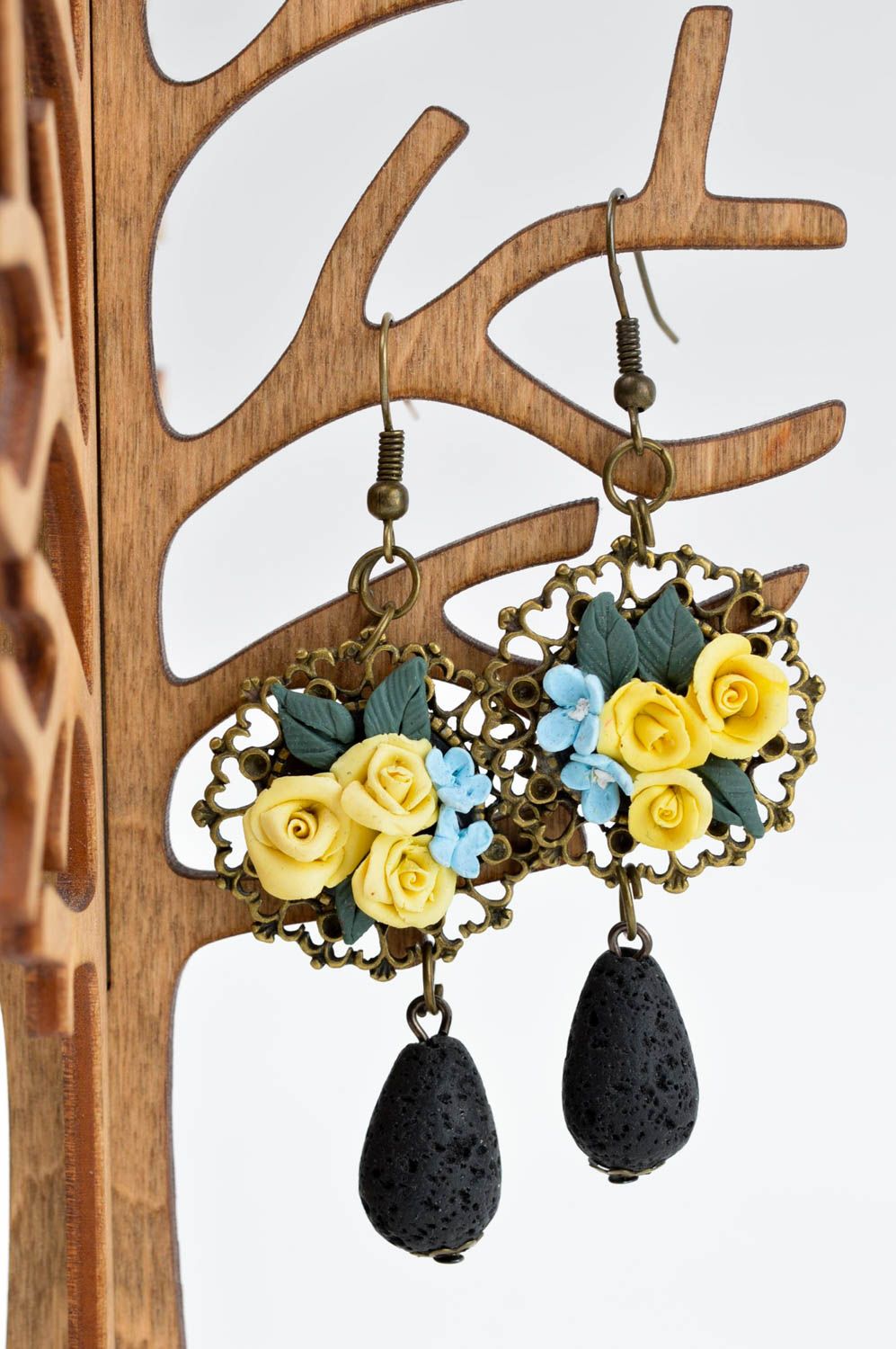 Vintage Blumen Ohrringe handmade Polymer Schmuck Accessoire für Frauen foto 1