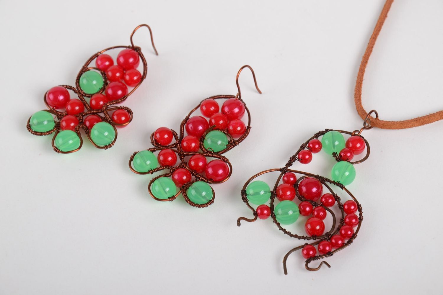 Pendentif et boucles d'oreilles Bijoux faits main rouge-vert Cadeau femme photo 4