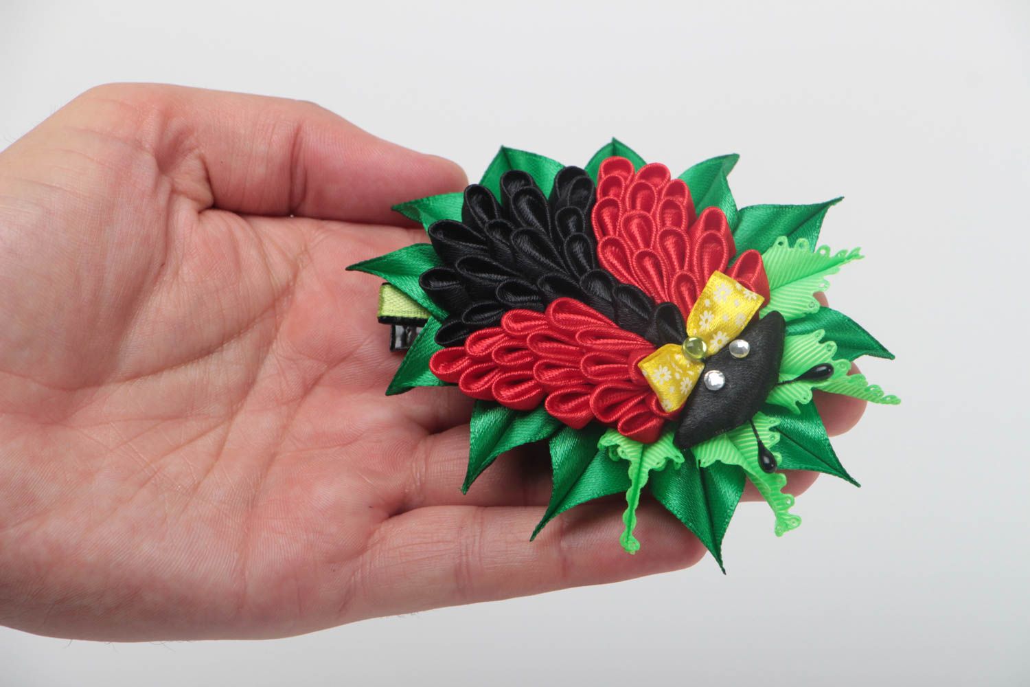 Handmade textile flower barrette designer hair accessories kanzashi ideas photo 5