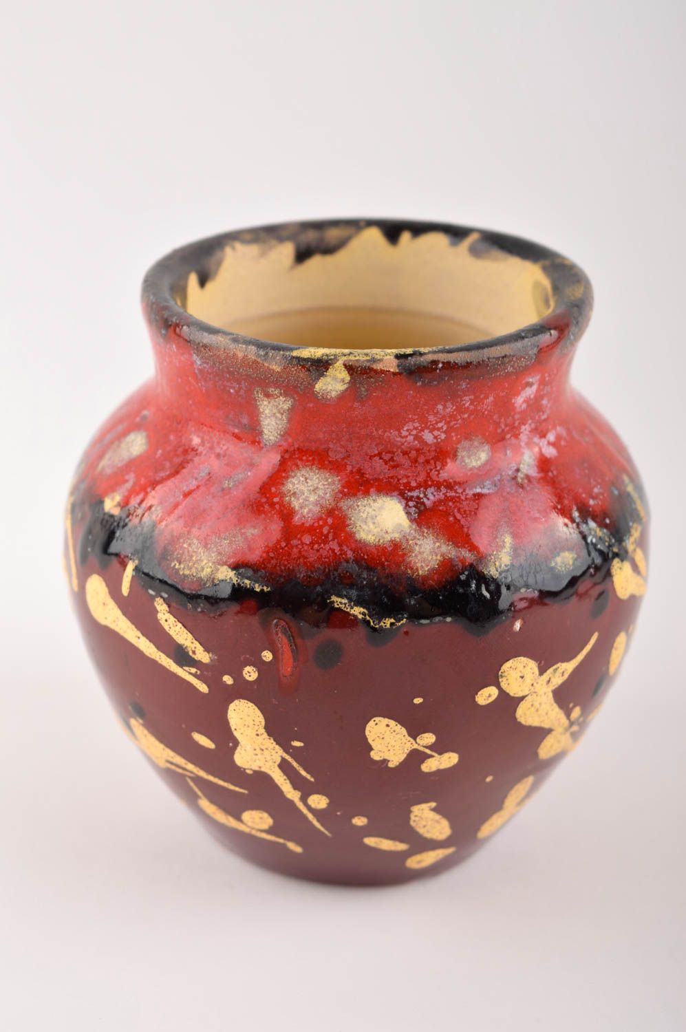 Vase argile Déco maison fait main en rouge et marron design Cadeau original photo 2