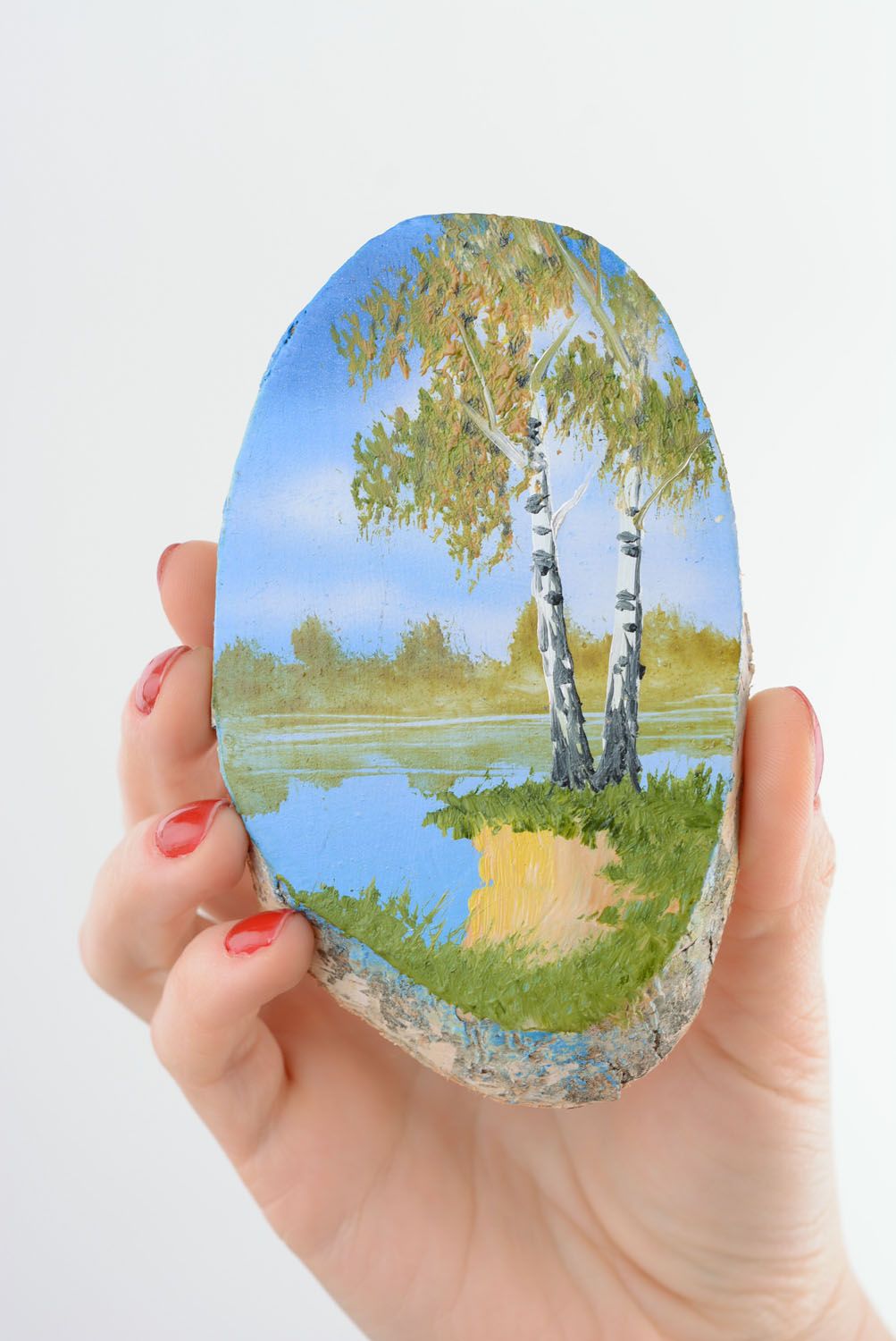 Magnet en bois avec paysage peint fait main pour réfrigérateur Journée photo 3