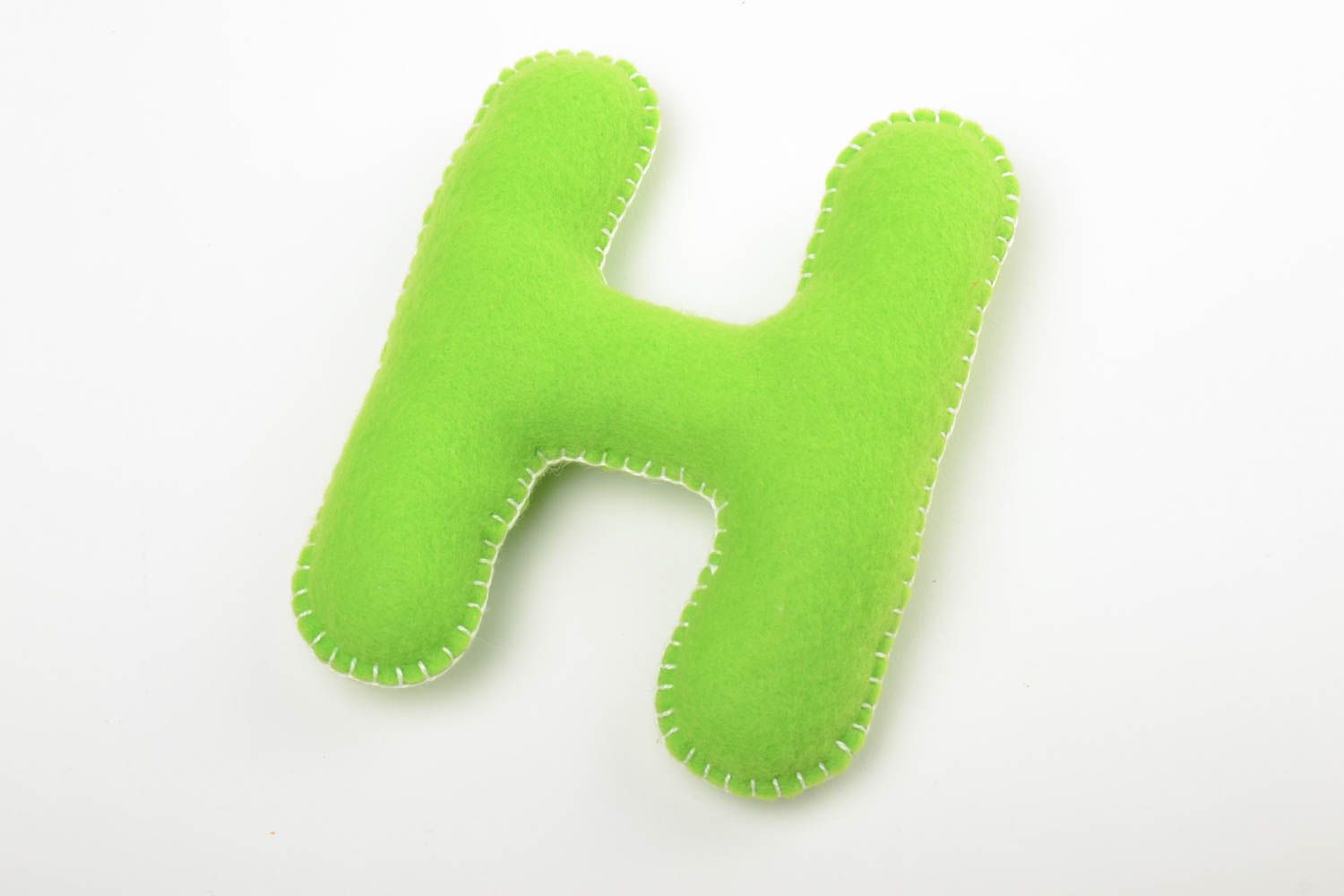 Handmade small green felt soft toy letter H for alphabet learning by kids photo 1