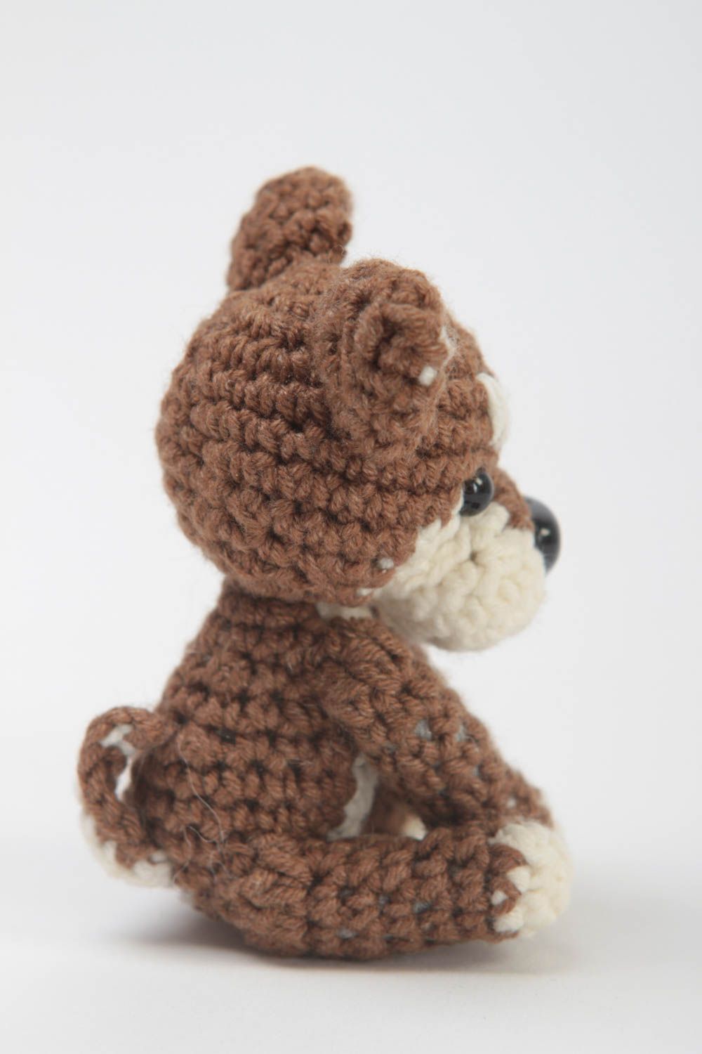 Jouet enfant Peluche tricotée fait main Cadeau original chien marron miniature photo 4