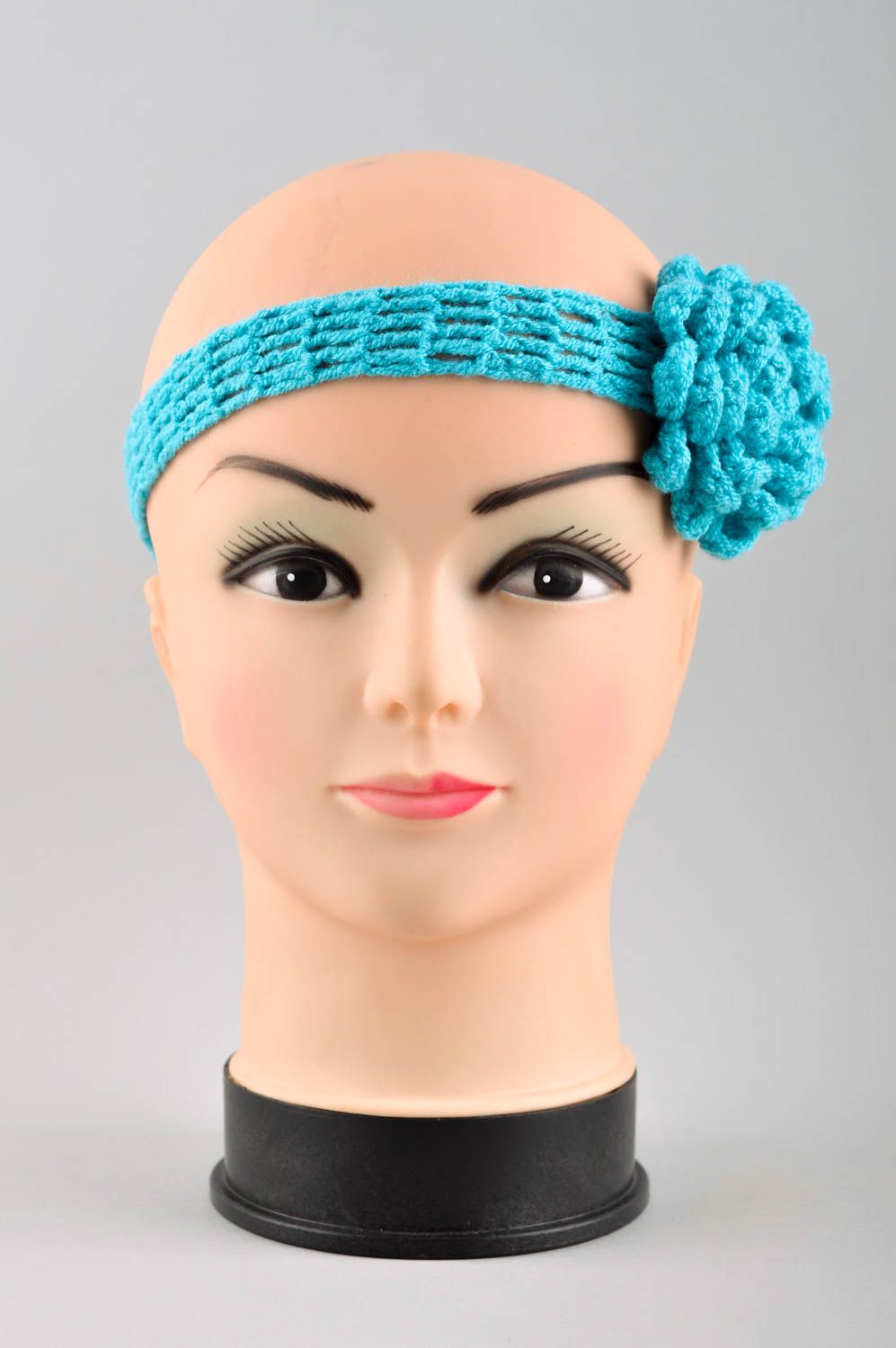 Повязка на голову ручной работы голубая повязка для девочки детская повязка фото 3