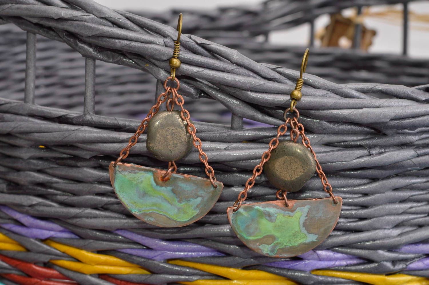 Handmade accessory copper earrings designer earrings unusual gift ideas photo 1