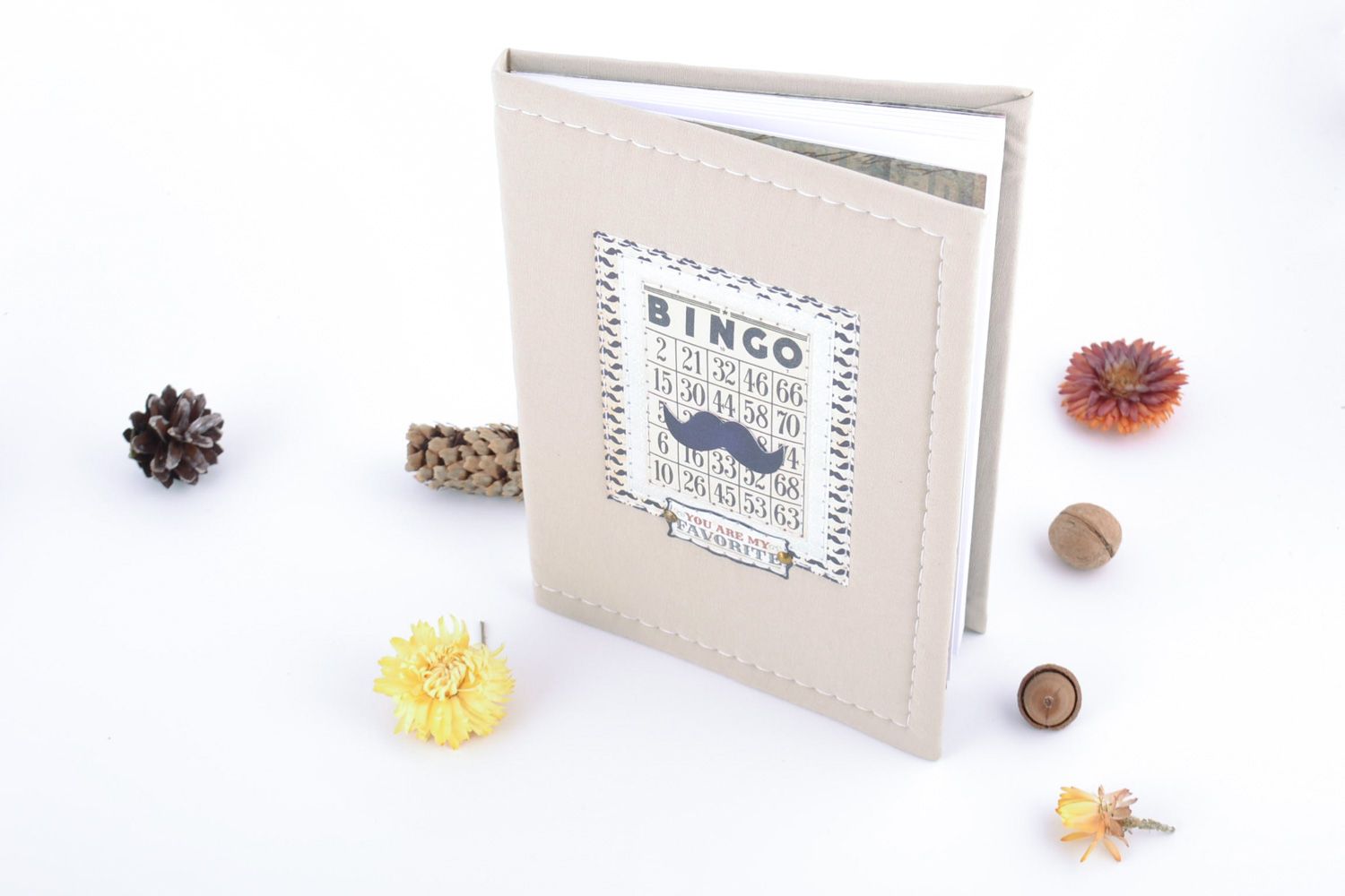 Hipster handmade notebook with soft fabric cover and image of mustache  photo 1