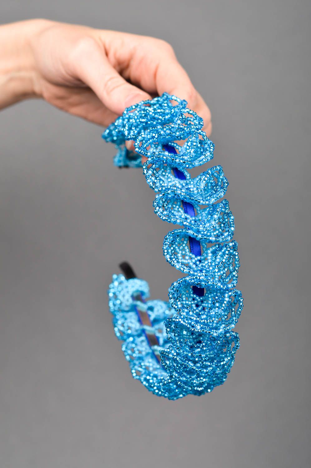 Handmade Haarreif mit Perlen Accessoire für Haare Glasperlen Schmuck blau foto 3