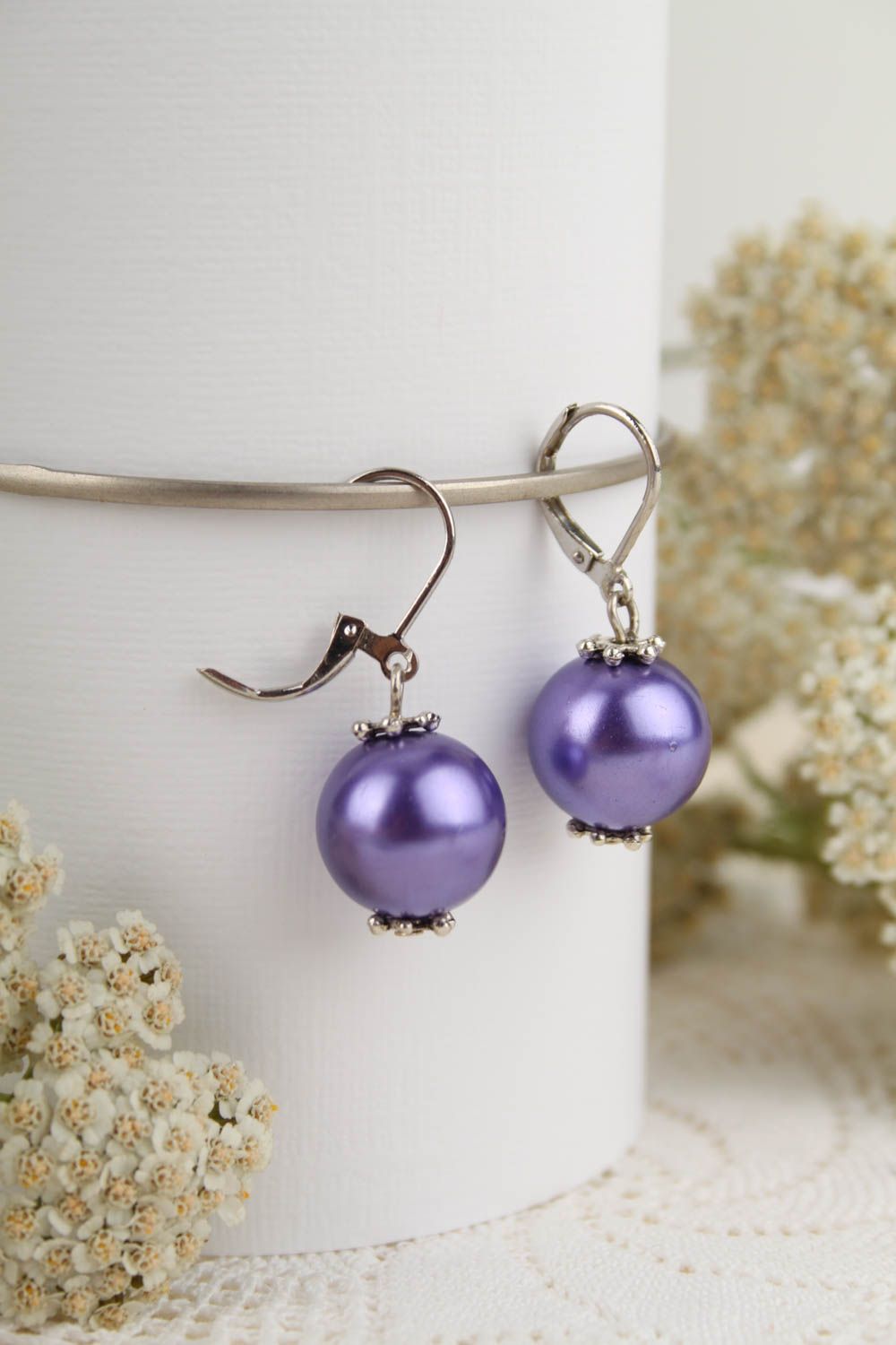 Handmade stylish beaded earrings unusual earrings with charms trendy jewelry photo 1