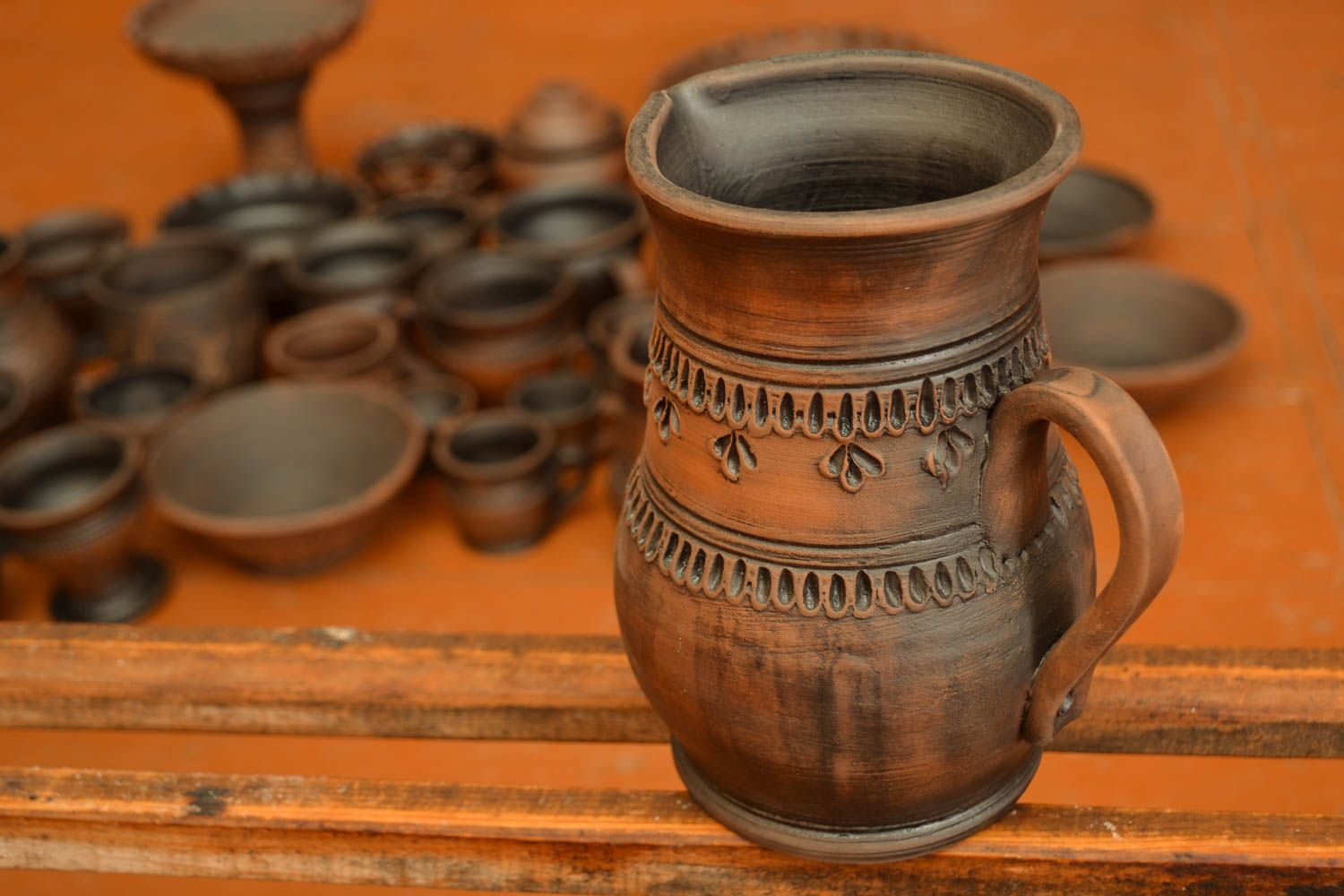 15 oz ceramic handmade milk decanter in brown color 1,8 lb photo 6
