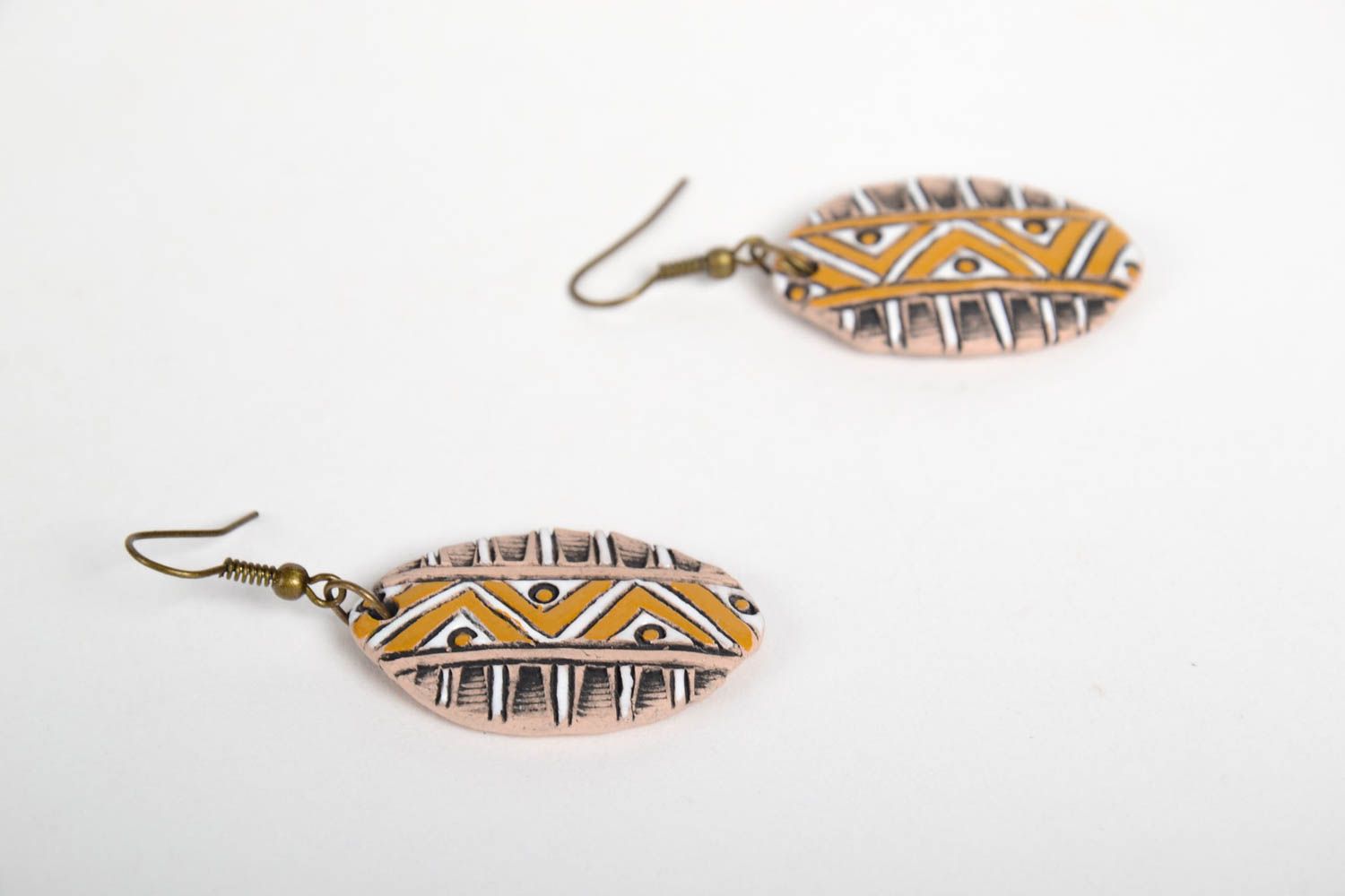 Handmade ethnic accessories ceramic earrings with pattern beautiful earrings  photo 5
