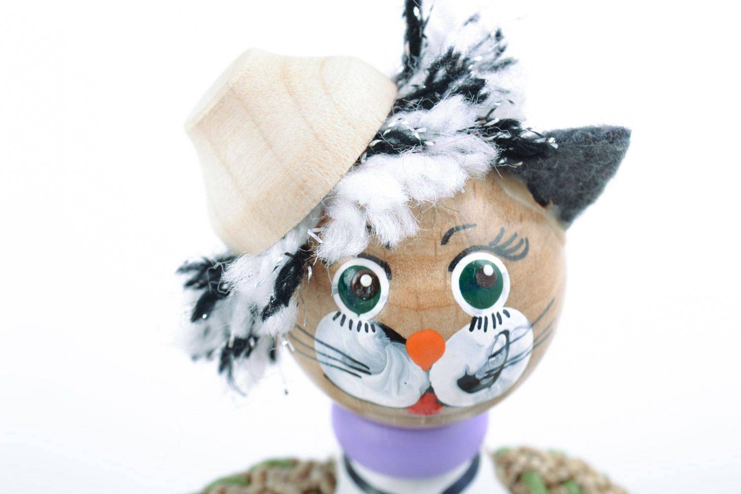 Wooden eco friendly painted and varnished toy cat handmade for children photo 3