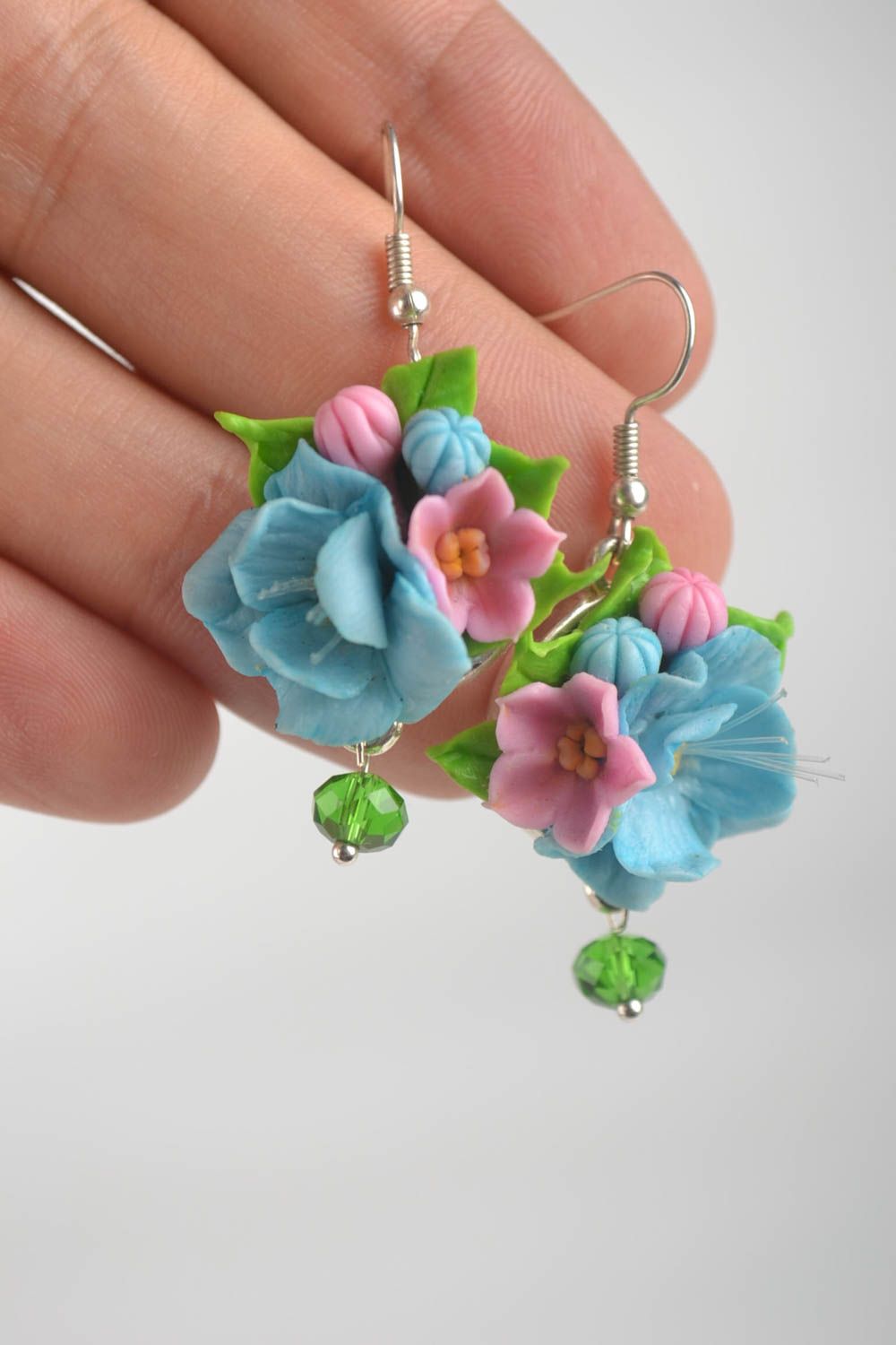 Handmade zarte Blumen Ohrringe Designer Schmuck Accessoires für Frauen blau rosa foto 4