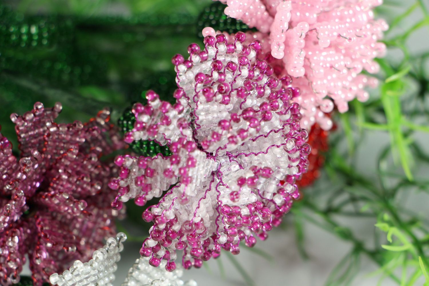 Red flowers made from beads Carnations photo 4