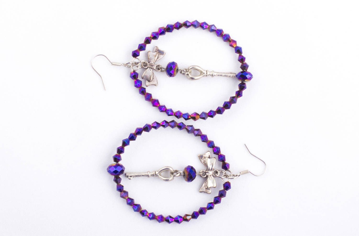 Фиолетовые длинные серьги ручной работы серьги из бусин серьги женские фото 4