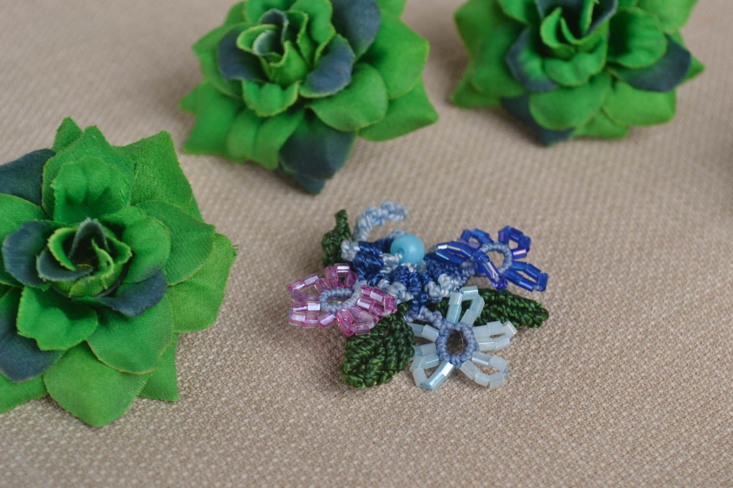Unusual handmade woven brooch beautiful beaded flower brooch jewelry gift ideas photo 1