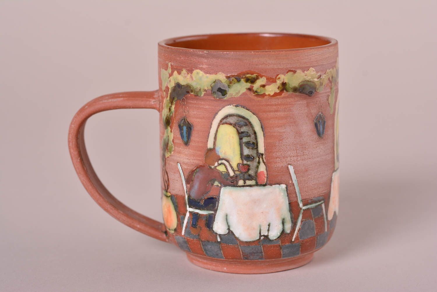 Чайная чашка хэнд мэйд глиняная чашка посуда для чая чашка с рисунком ангобами фото 3