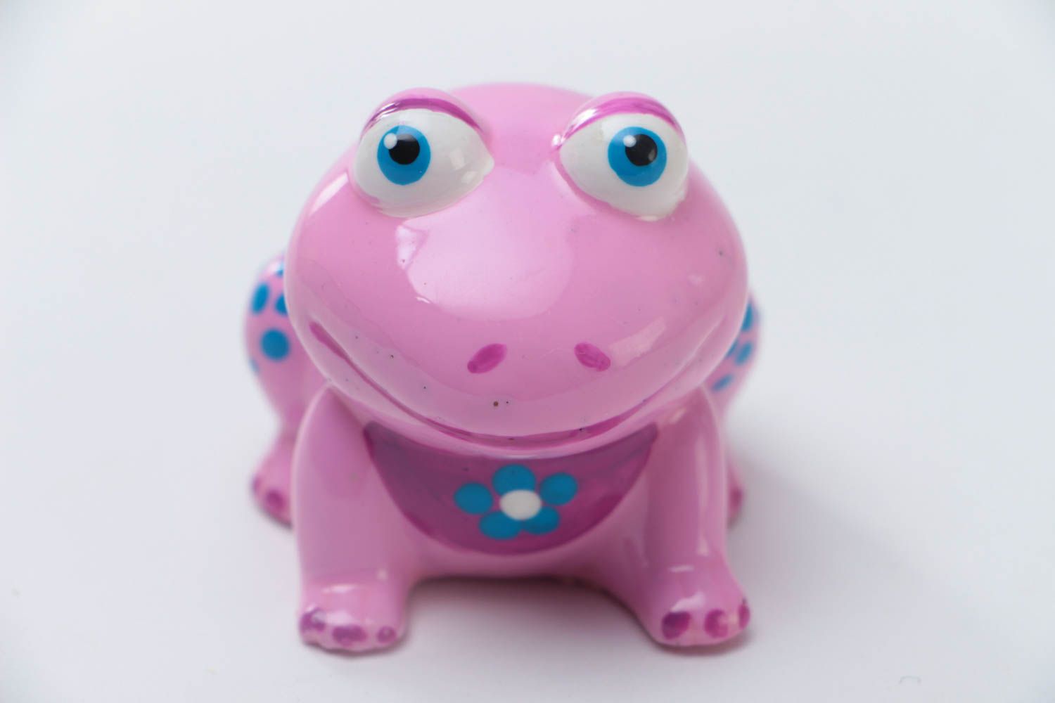 Unusual pink handmade collectible plaster statuette of frog photo 2