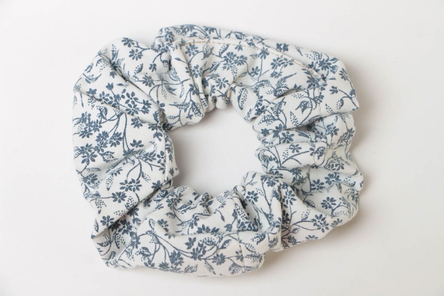Handmade light fabric elastic hair band with tender blue floral pattern for girl photo 2