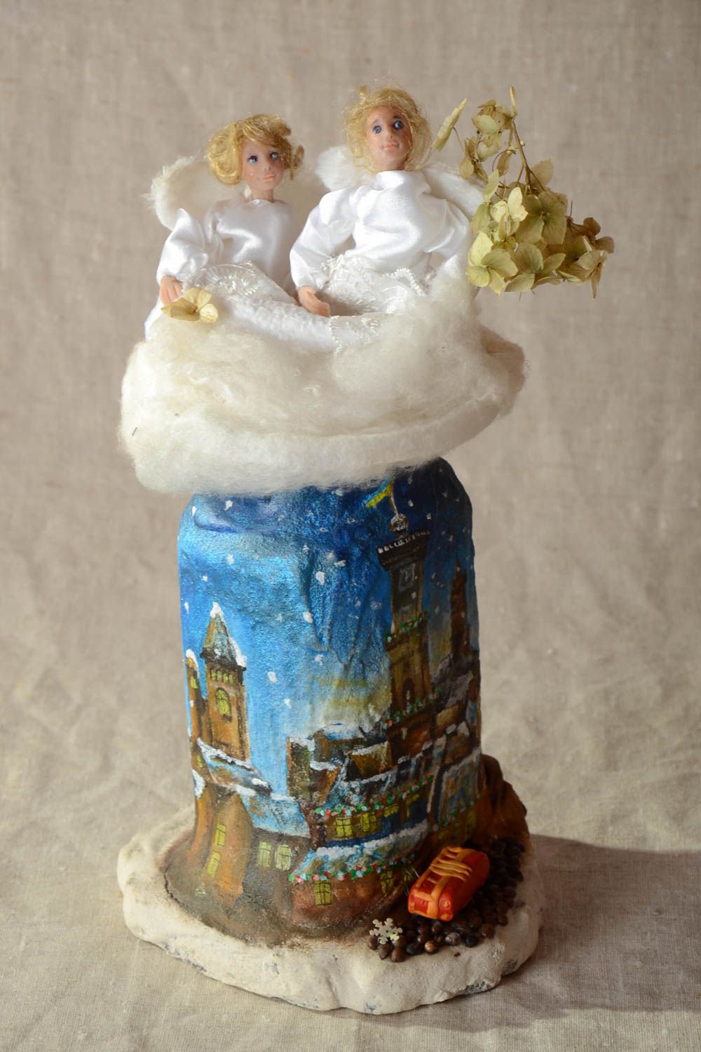 Figurine décorative Petite statue fait main Déco maison en pâte et textile Noël photo 1