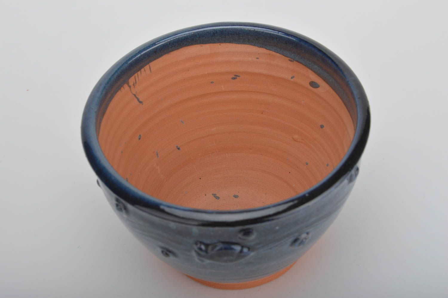 Cache-pot en argile fait main bleu original couvert de glaçure pratique photo 2