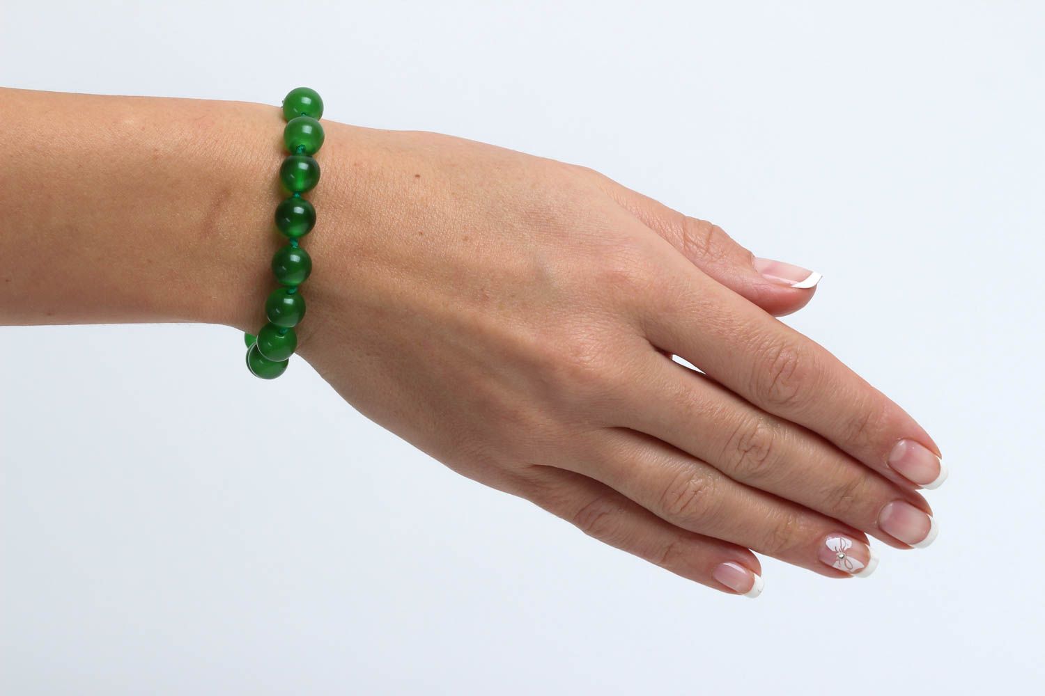 Зеленый браслет из бусин ручная работа браслет на руку модный женский аксессуар фото 5