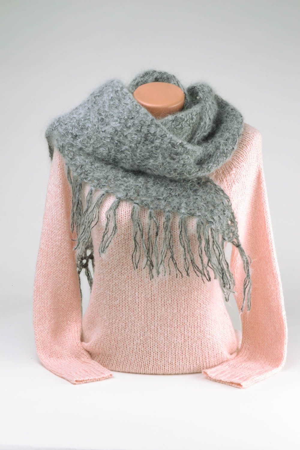 Gray mohair crochet scarf photo 1