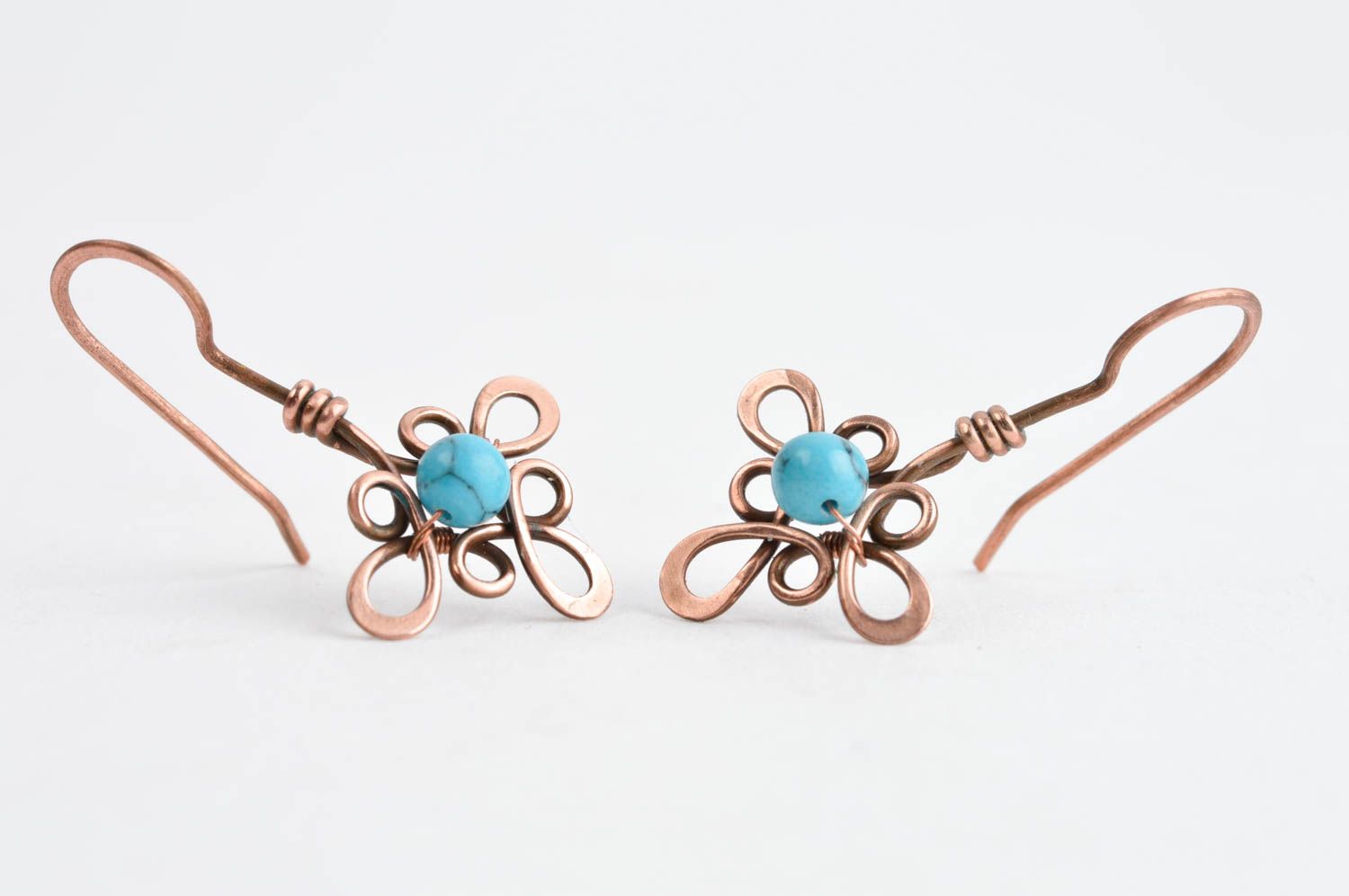 Designer copper earrings handmade wire wrap earrings metal earrings with charms photo 2