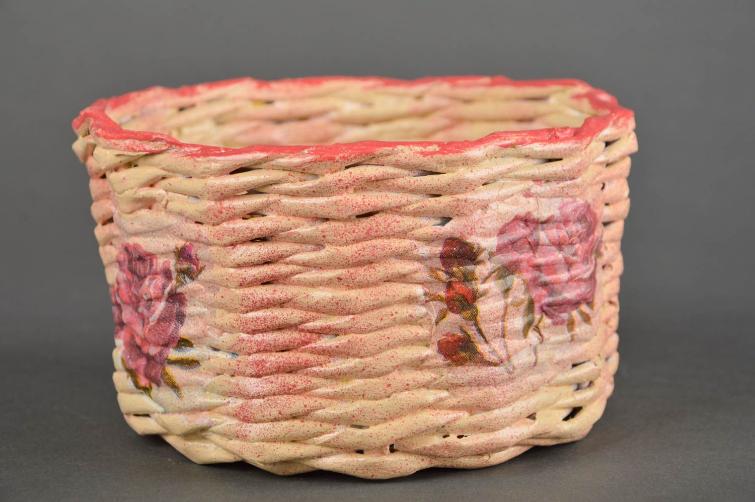 Плетеная корзина ручной работы подарочная корзина декор интерьера Розочки фото 1