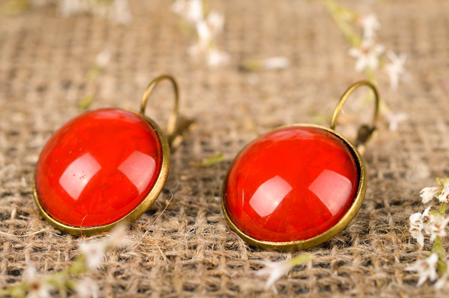 Handmade large red earrings unusual massive earrings designer accessory photo 1