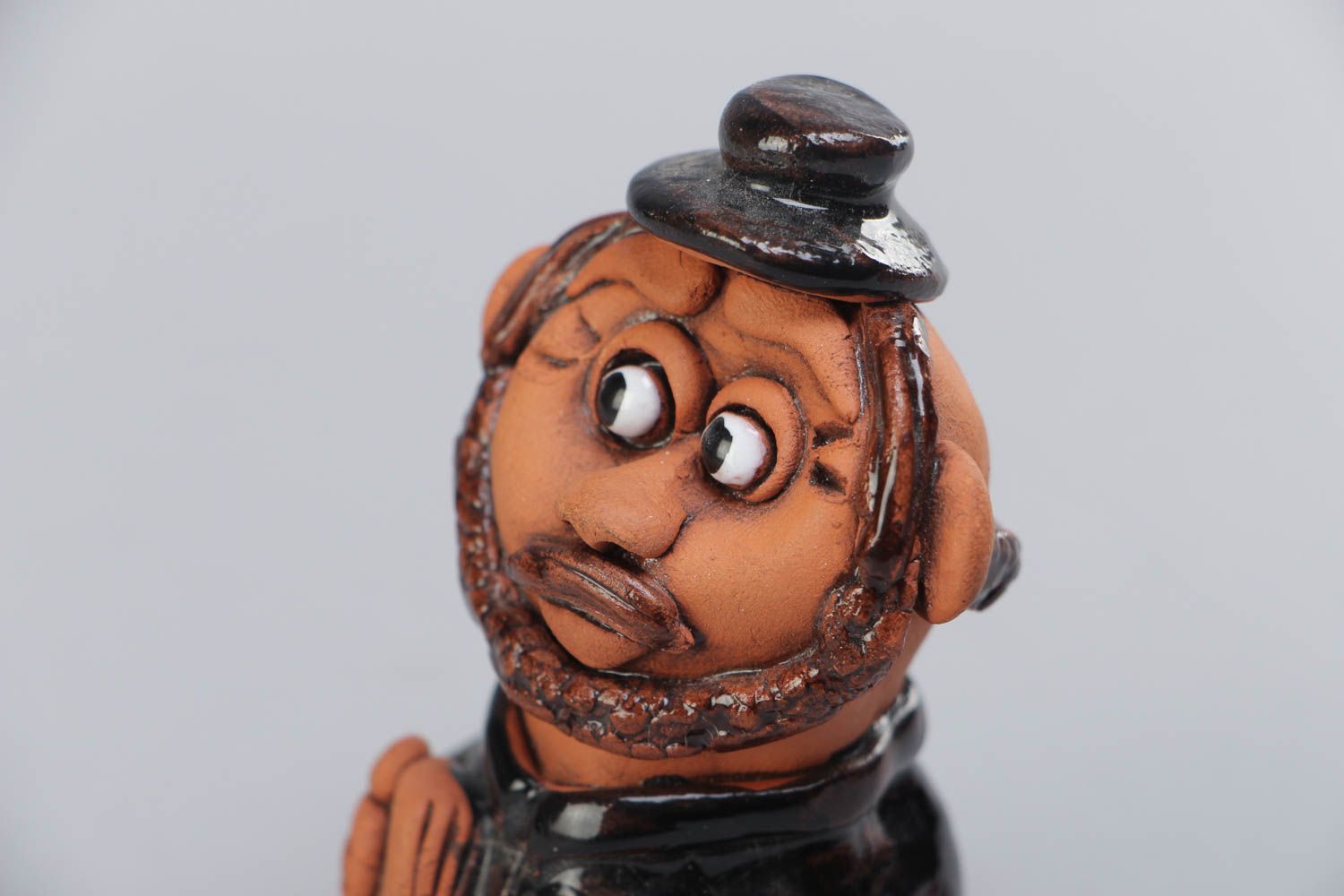Handmade collectible miniature ceramic figurine of man painted with acrylics photo 4