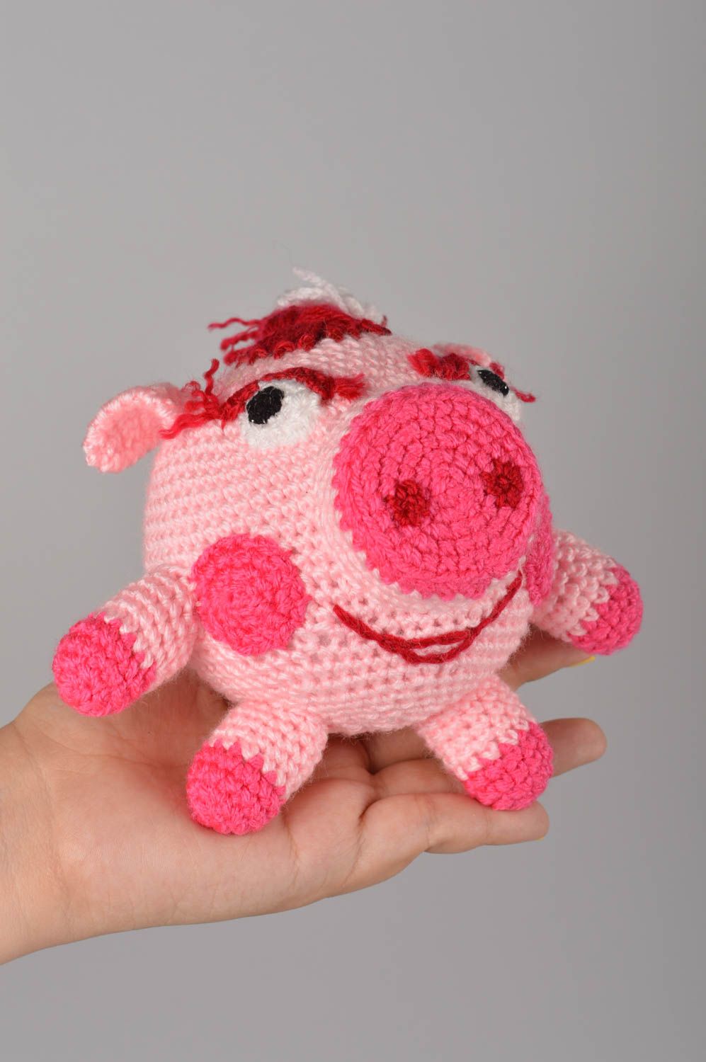 Мягкая игрушка ручной работы игрушки крючком детская игрушка Розовая свинка фото 2