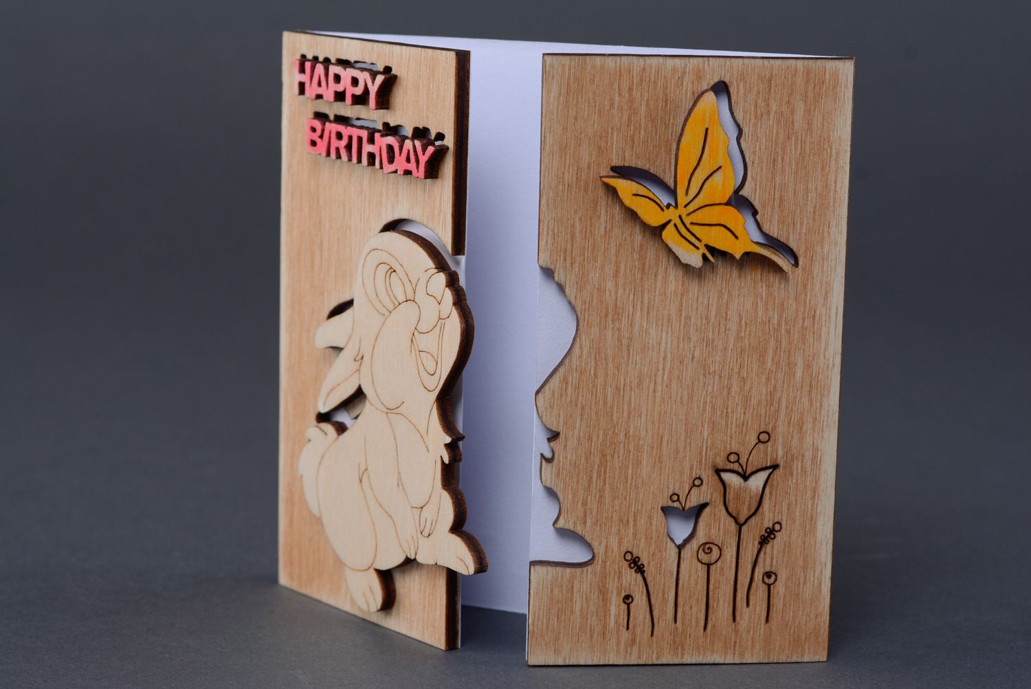 Carte d'anniversaire en bois faite main originale pour enfant Happy birthday photo 1