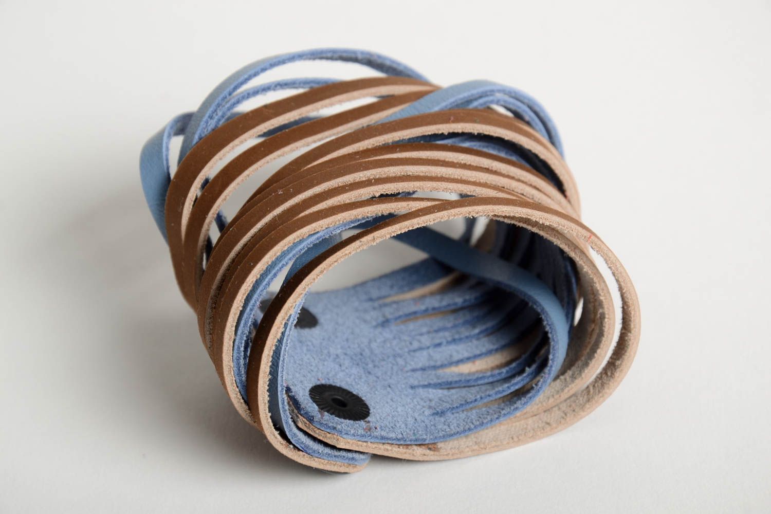 Braun blaues breites Damen Armband handmade Leder Schmuck Frauen Accessoire  foto 2