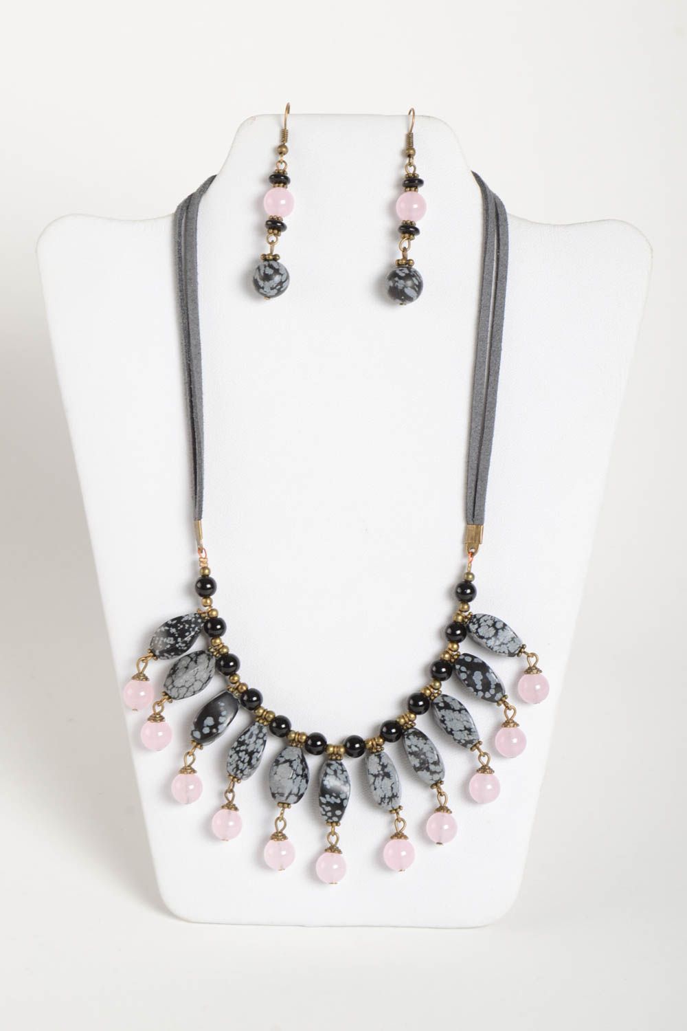 Handmade designer earrings stylish elegant necklace natural stone jewelry set photo 2
