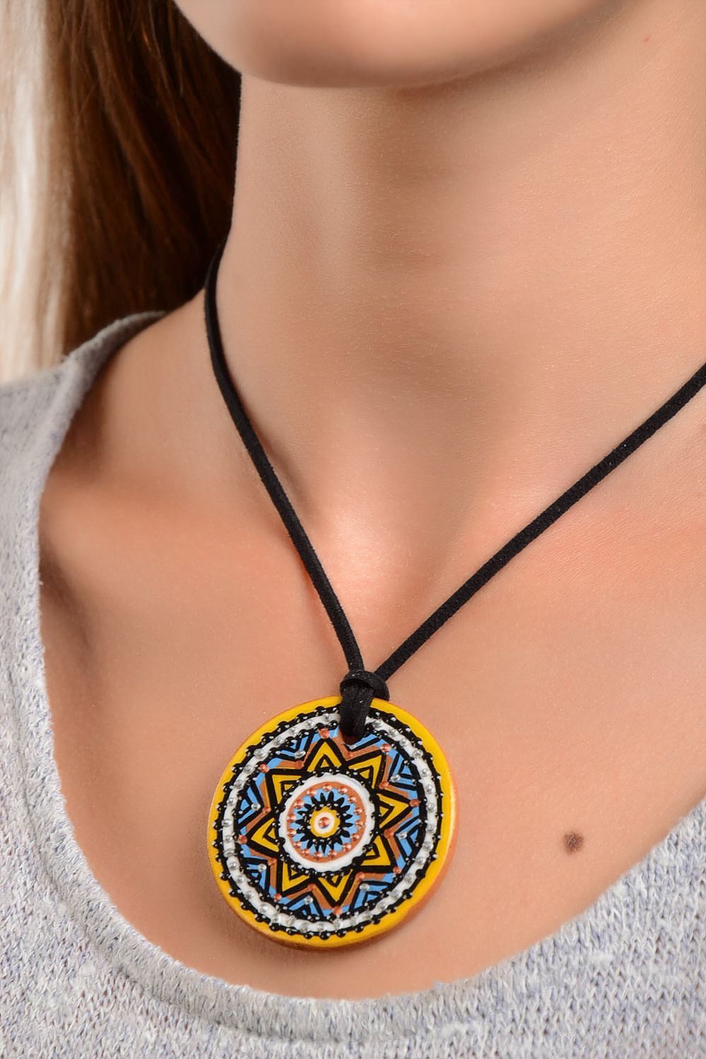 Pendant necklace ceramic jewelry handmade necklace ethnic jewelry gift for girl photo 1