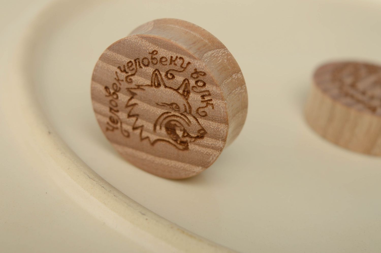 Wooden ear plugs with engraving photo 2
