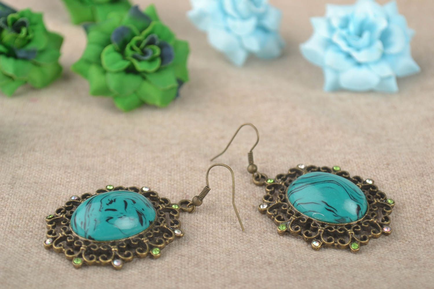 Handmade Vintage Ohrringe Designer Schmuck Accessoires für Frauen blau foto 1