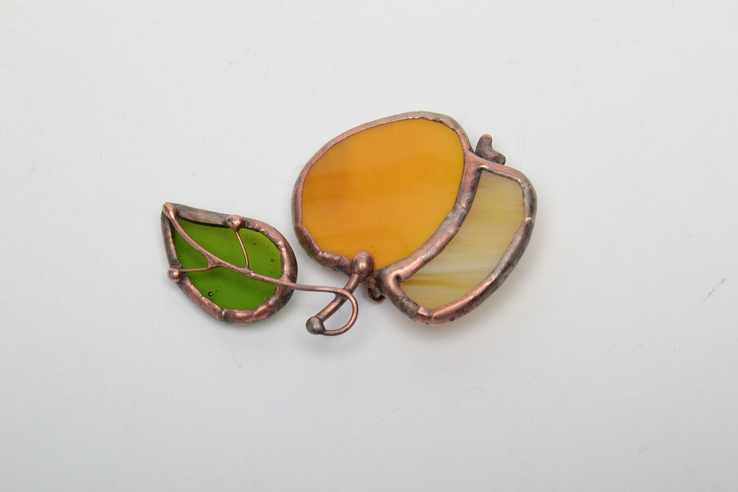 Stained glass brooch in the shape of yellow apple photo 3