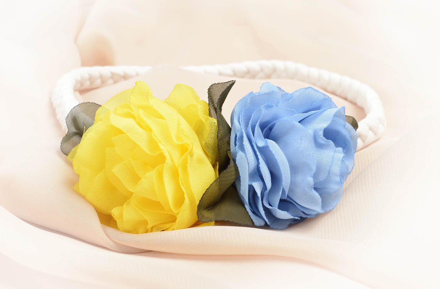 Аксессуар для волос handmade повязка для девочки желто-голубая повязка для волос фото 5