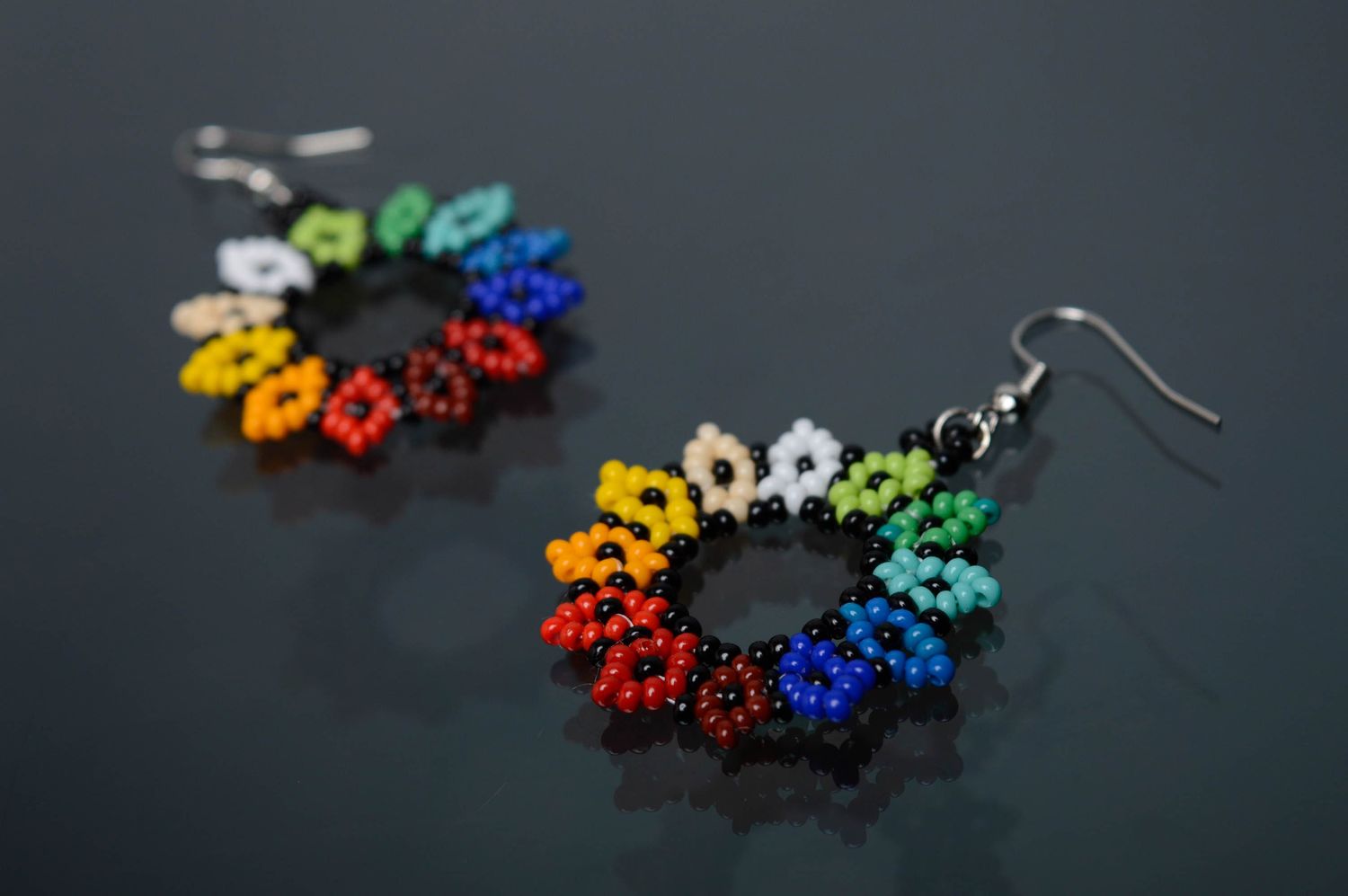 Beaded flower earrings Rainbow photo 1