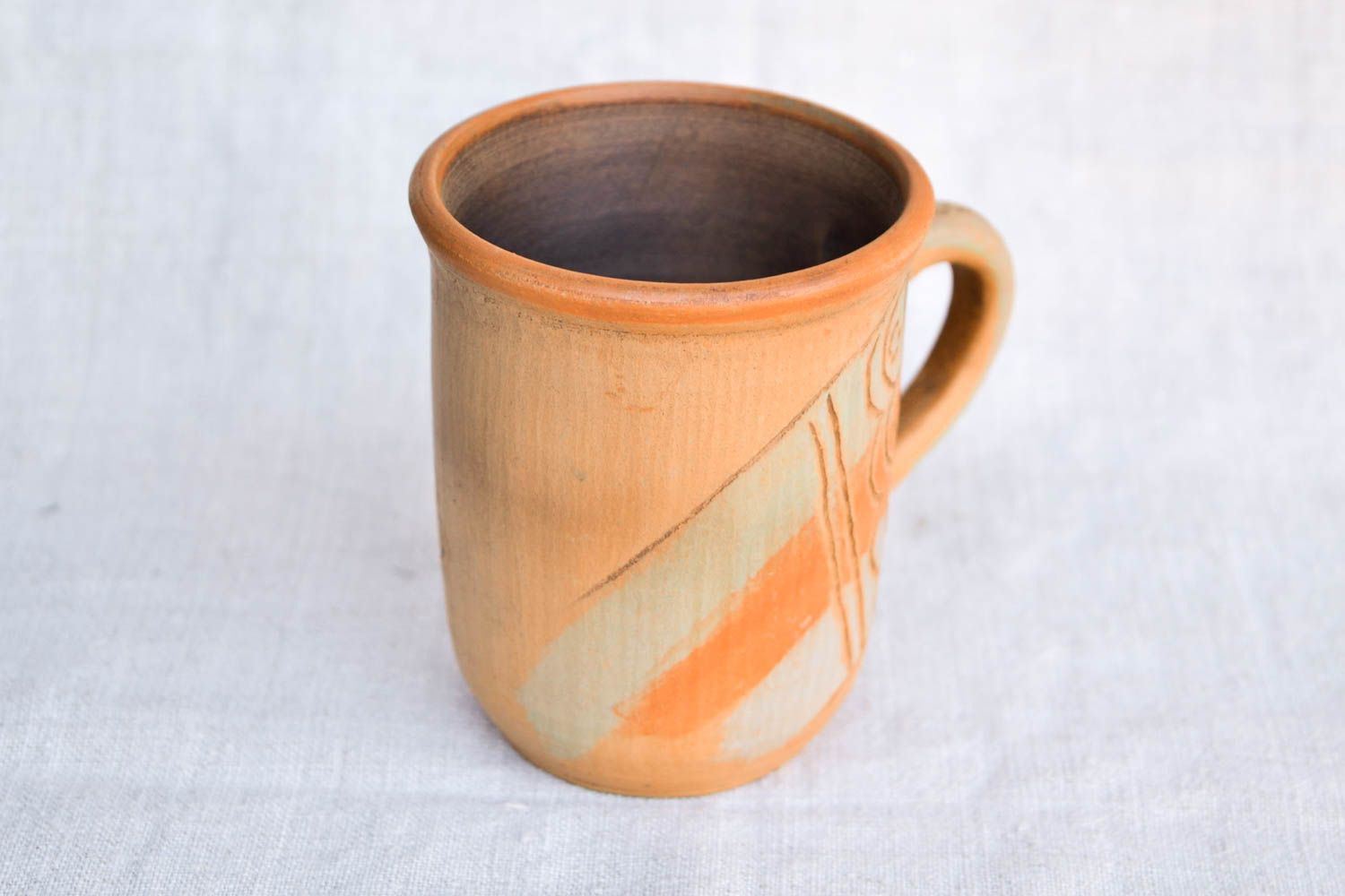 Red clay 8 oz clay coffee cup with handle and olive, brown color photo 5