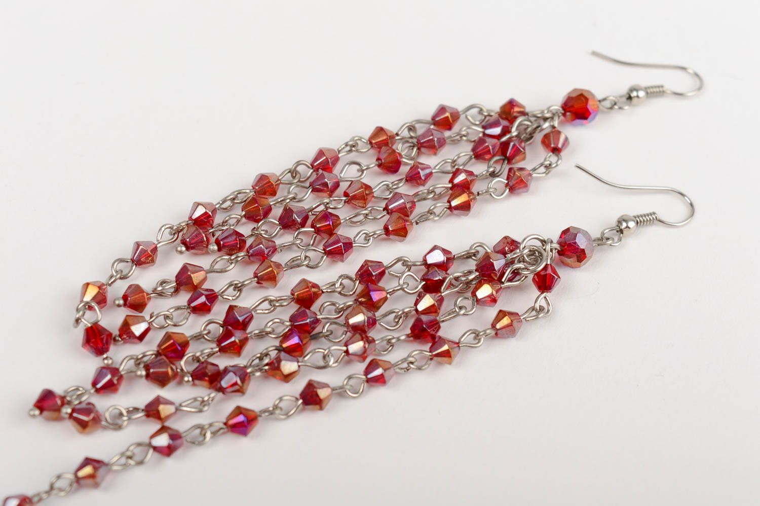 Crystal earrings with charms handmade accessory with beautiful red charms photo 2