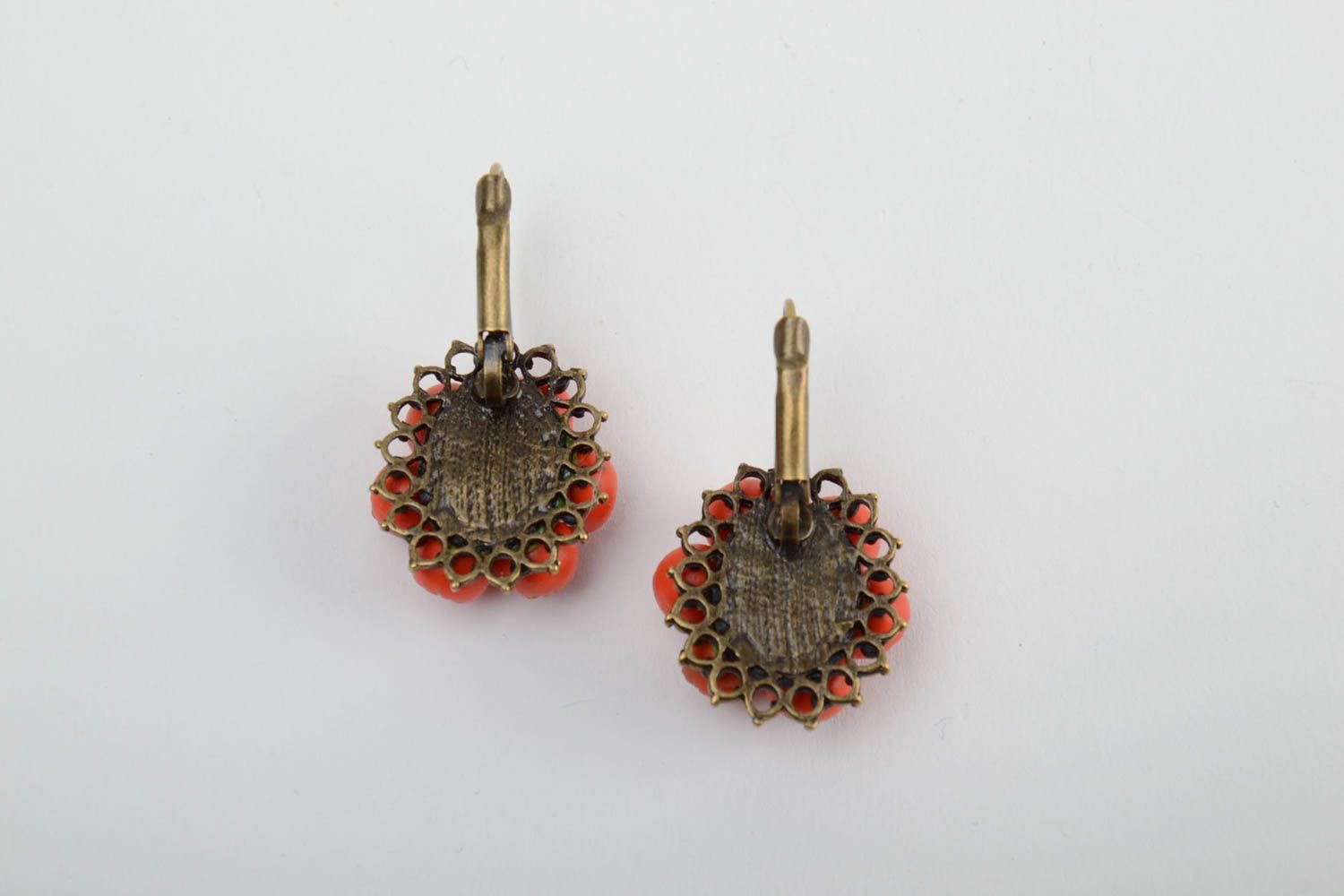 Handmade designer dangling earrings with cold porcelain berries of orange color photo 5
