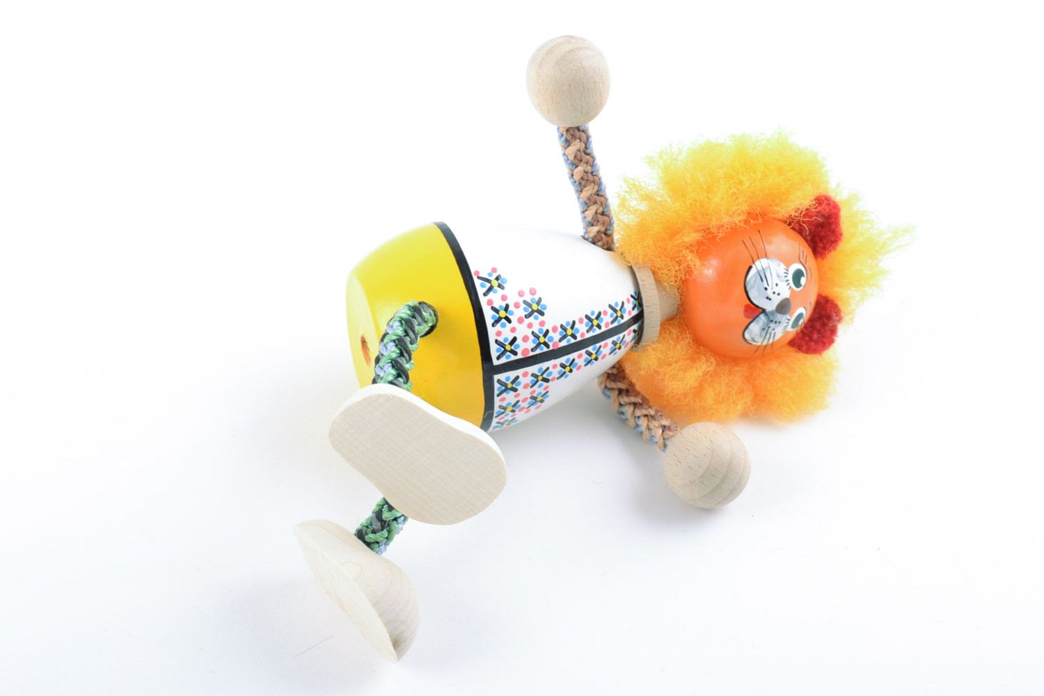 Bright beautiful handmade painted wooden toy lion with volume mane photo 5