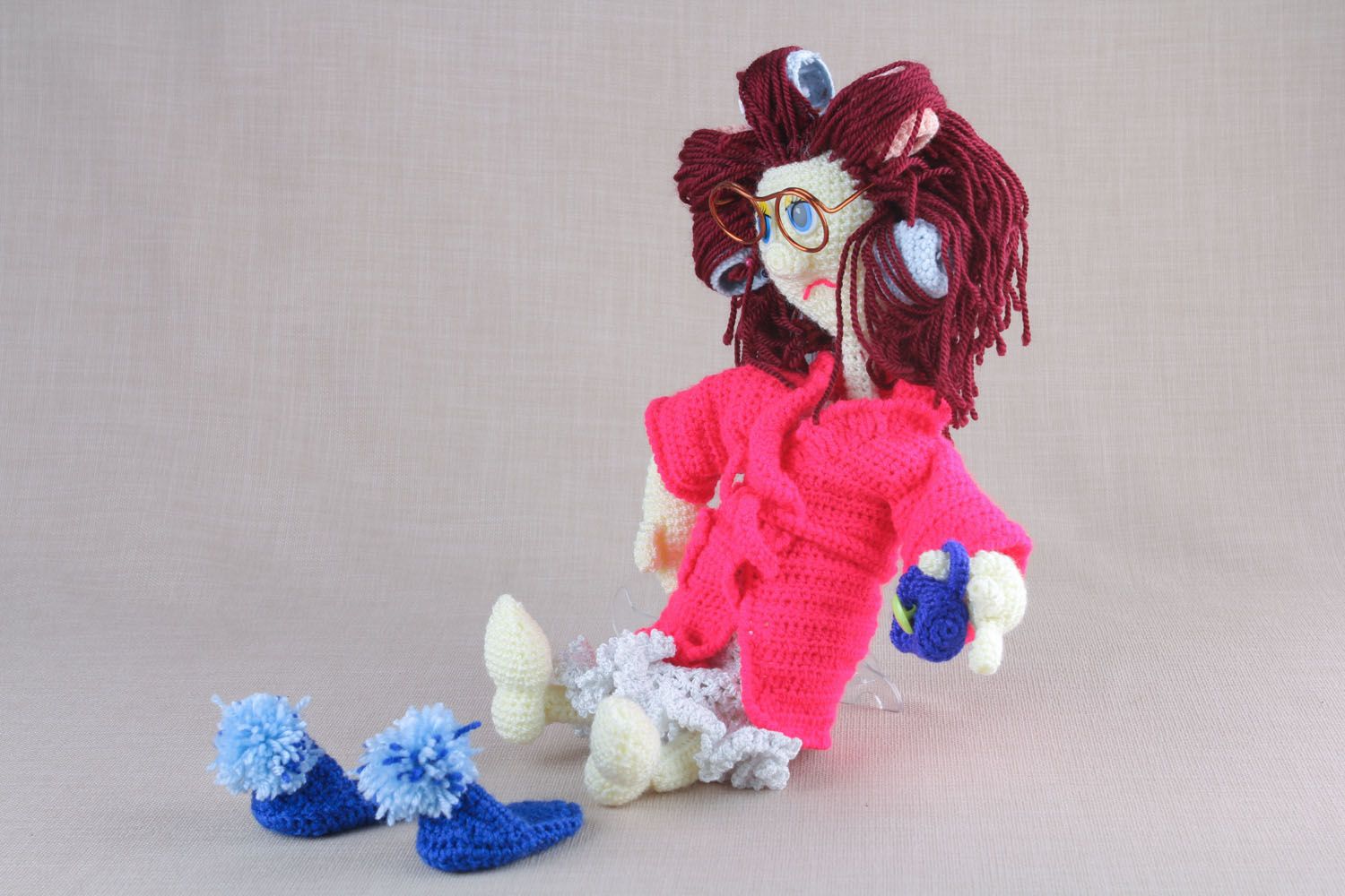 Häkel Puppe handmade Frau mit Lockenwicklern foto 5