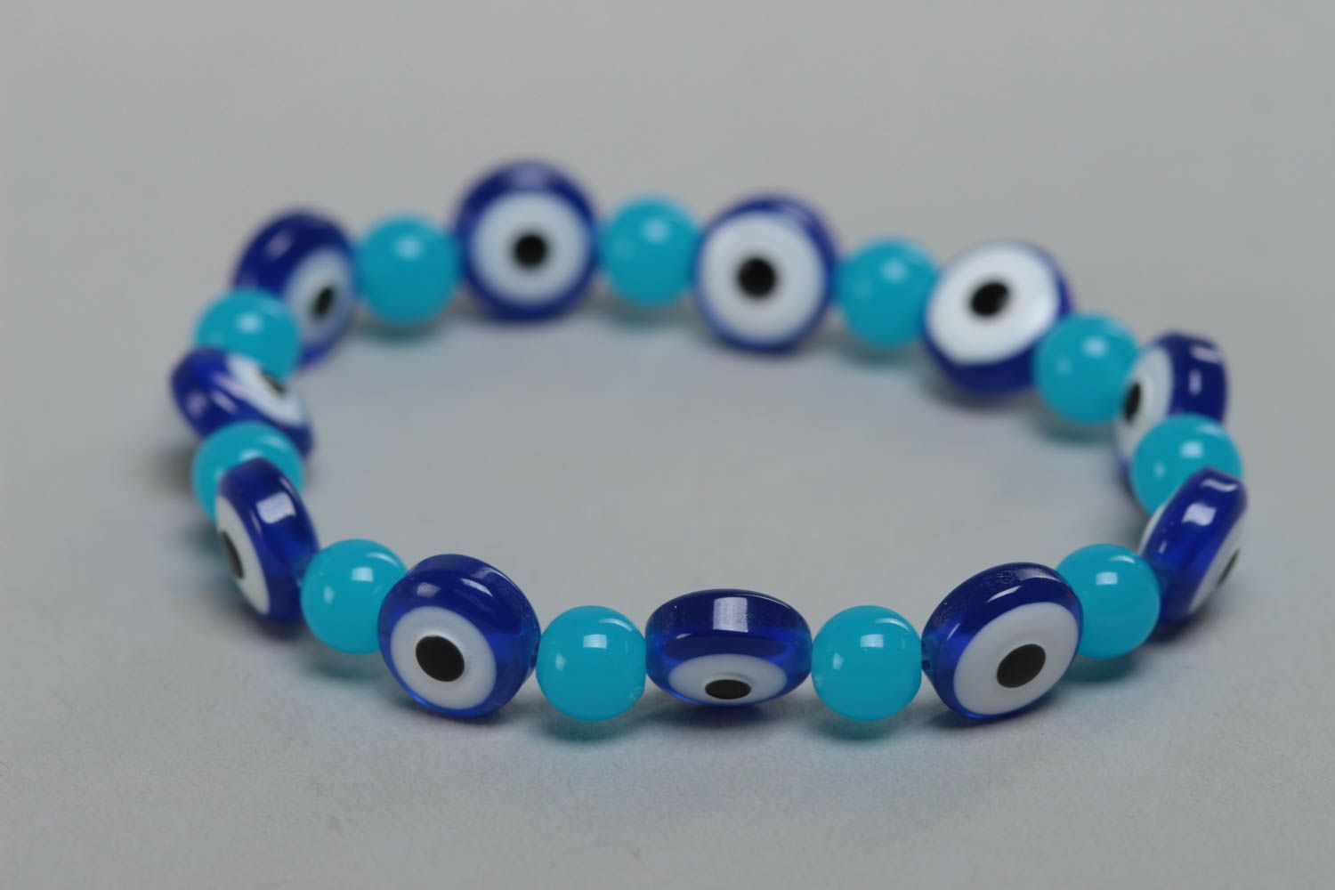 Unusual blue handmade designer plastic bead bracelet for children photo 3